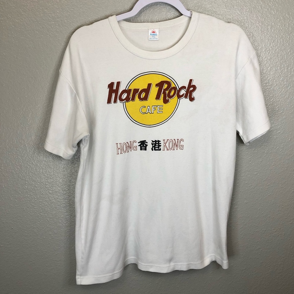 Hard Rock Cafe Hong Kong Size XXL White Cotton Short Sleeve Graphic Tee Shirt